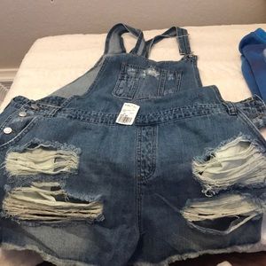 Denim Distressed SHORT Overalls